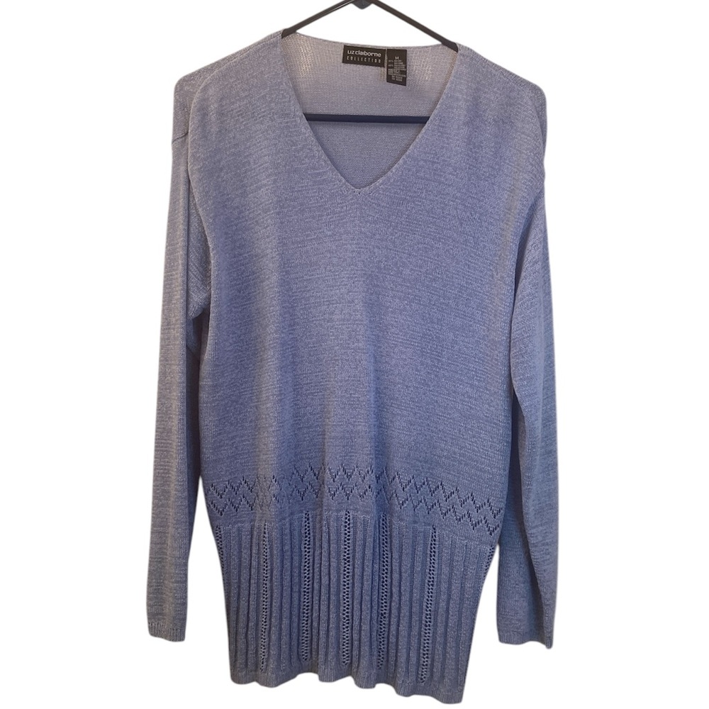 Liz Claiborne Sweater periwinkle blue V-neck, lightweight, pretty knit WM SZ M